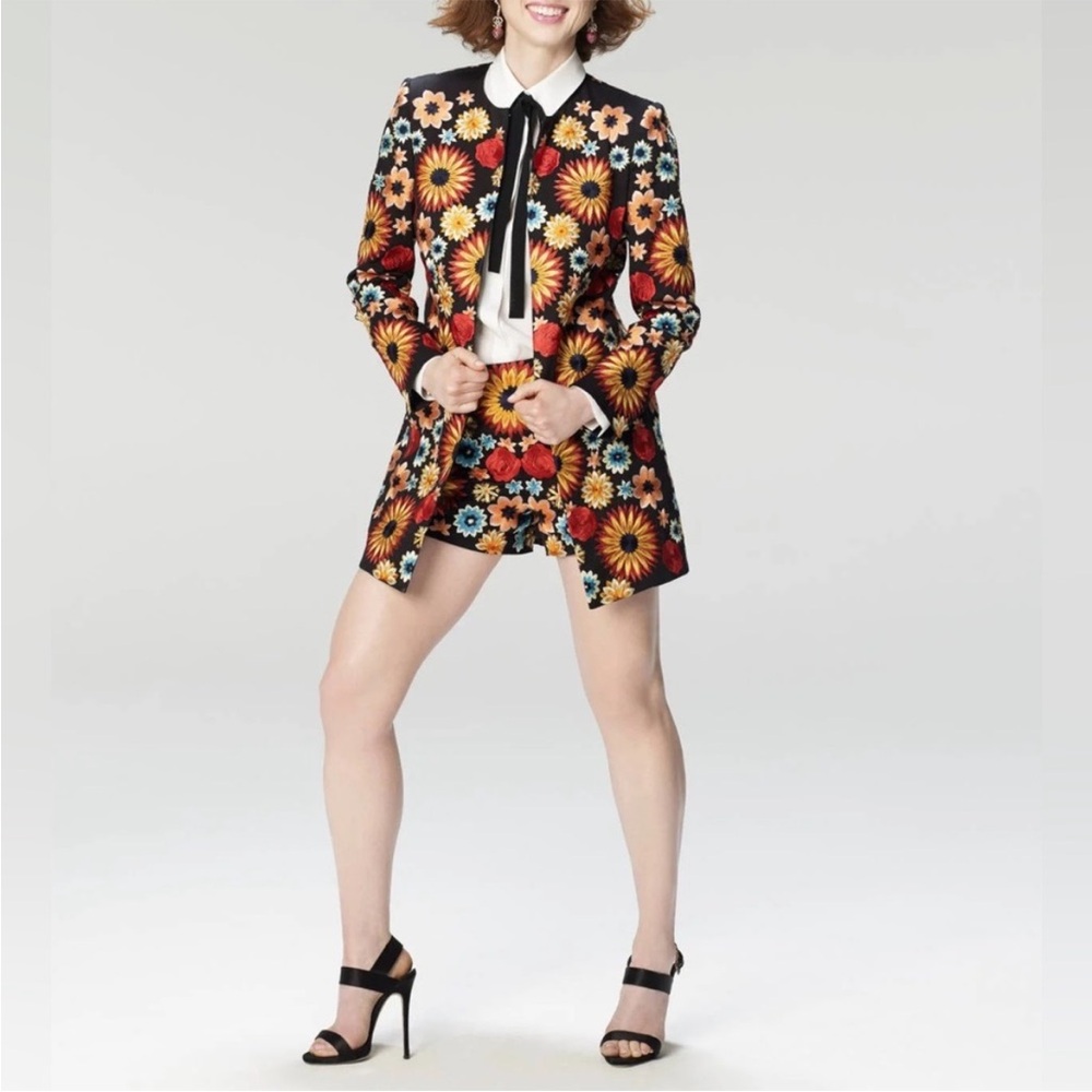 Alice + Olivia Rory Embroidered Long Jacket and Sherri Floral Embroidered Shorts - Picture 2 of 13